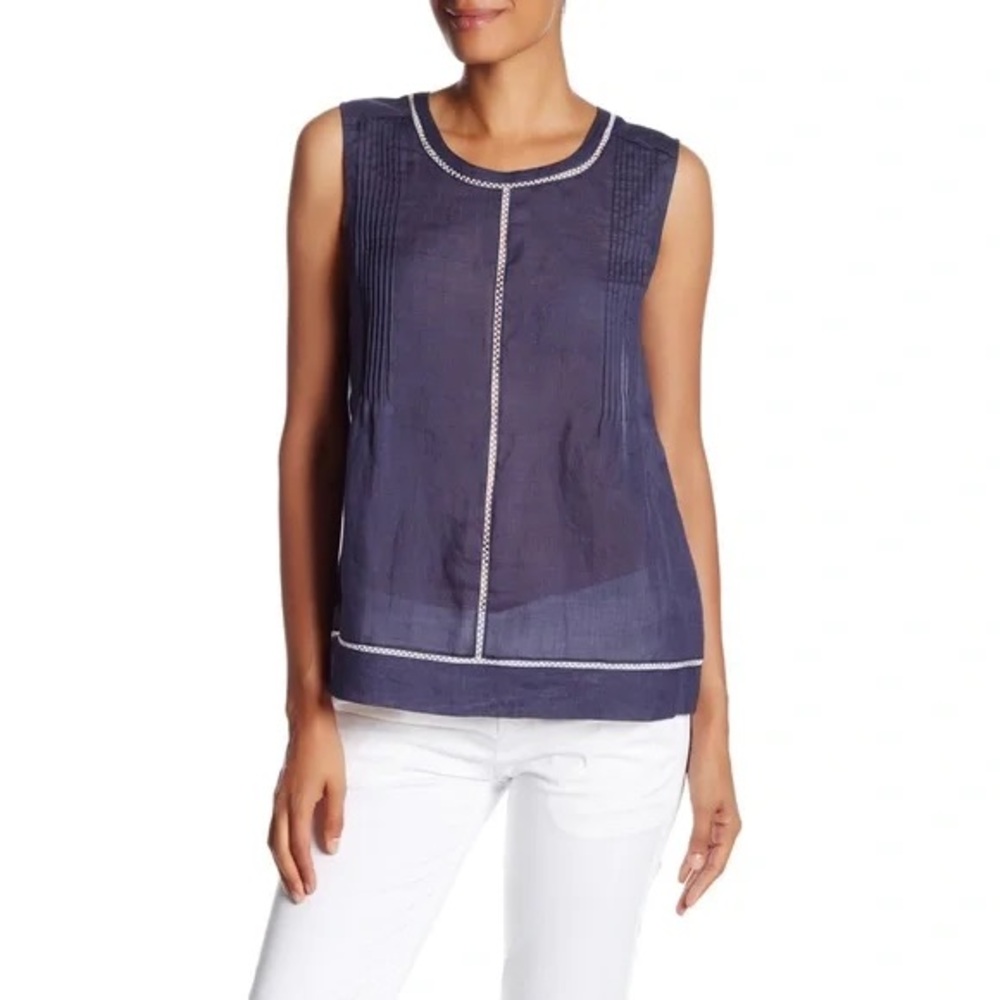 VINCE Navy Lace Insert Ramie Shell Tank size M